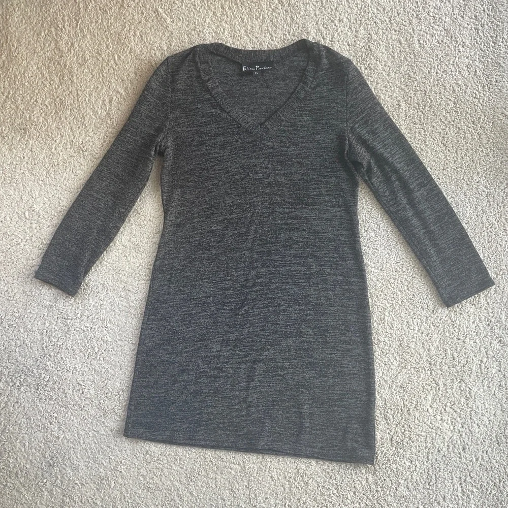 Ellen Parker Charcoal Heather Gray Long Sleeve Sweater Dress Size Petite Large
